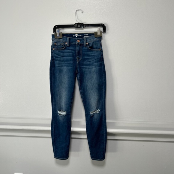 7 FOR ALL MANKIND ankle Guenevere jeans medium blue women’s size 25 ripped jeans - Picture 2 of 15